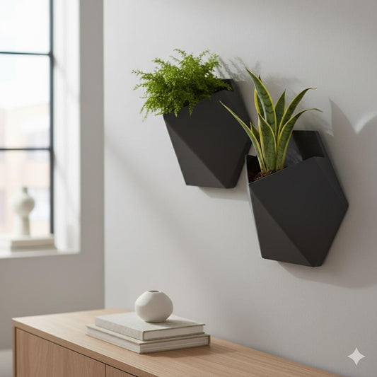 Modern Black Wall Planter | 3D Printed Geometric Wall-Mounted Plant Pot | Minimalist Indoor Planter